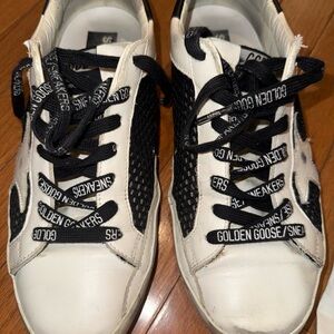 Golden Goose Black and White Lace-Up Sneakers